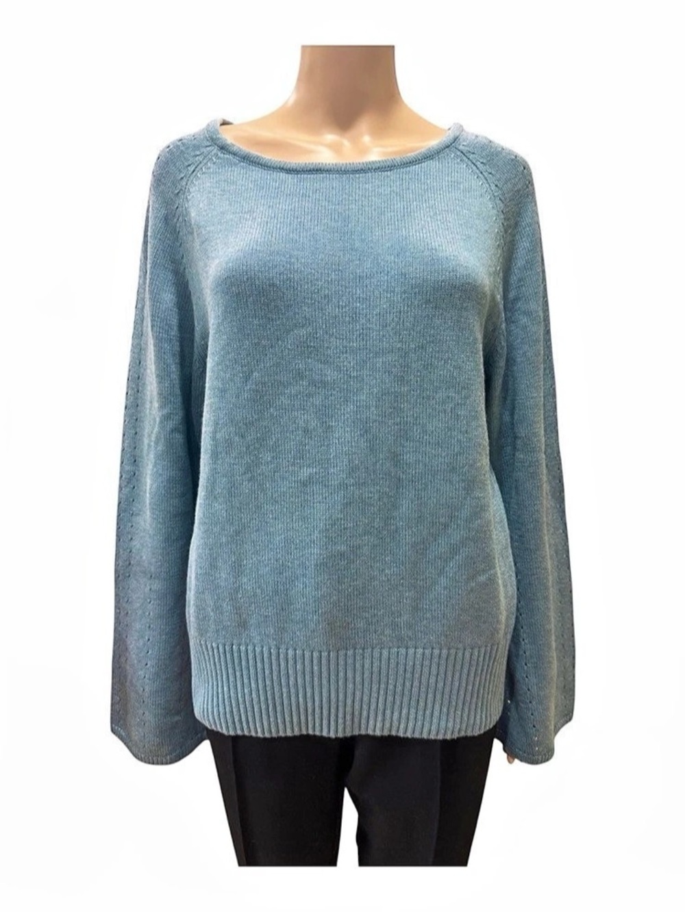 Sundance Merino Wool Supima Cotton Bell Sleeve Sweater blue size L